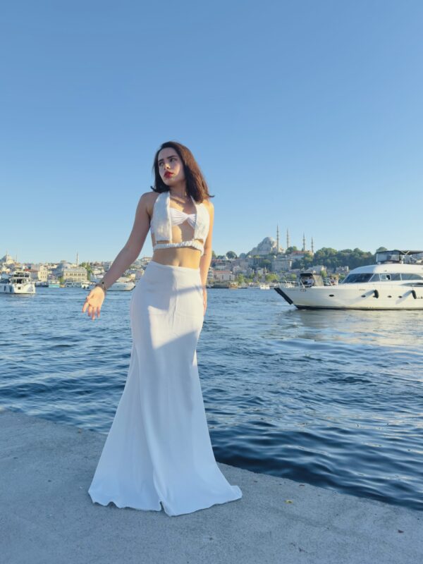 TRO - 2 / White Mermaid slip skirt paired with Halter Top - Image 3