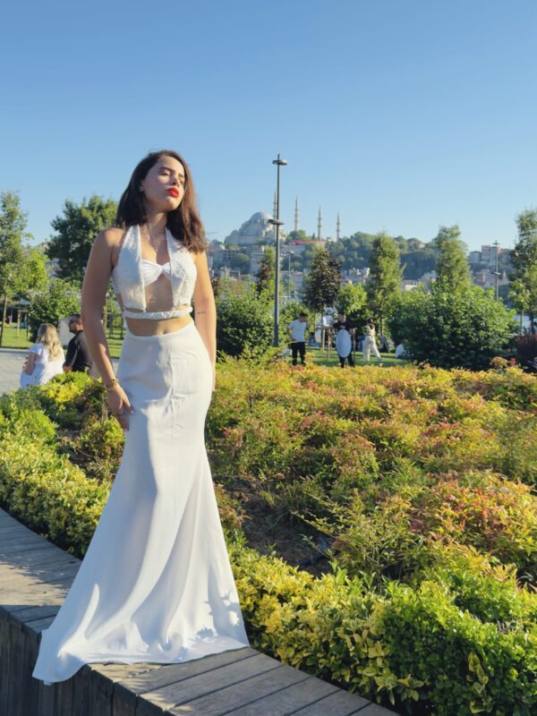 TRO - 2 / White Mermaid slip skirt paired with Halter Top - Image 2